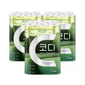 코디 롤화장지 순수3겹데코 30롤 30mx3팩 순수한 데코 3겹 30m