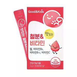 굿앤키즈 맛있는 키즈 철분 비타민 딸기맛 30포 1박스 성장기