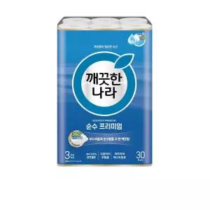 깨끗한나라 3겹 순수프리미엄 롤화장지 27m X 30롤 2개 먼지 적은