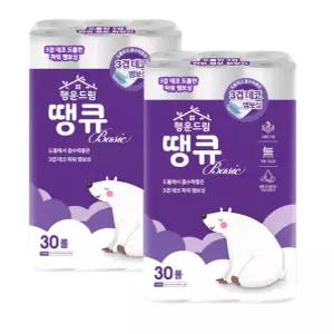 행운드림 땡큐 베이직 화장지 3겹 30롤 x 2팩 KR 국내 제조로 믿고 쓰는 데일리 휴지