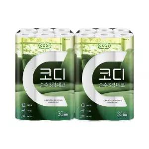코디 순수 3겹 데코 30m 60롤 두루마리 롤화장지