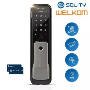 웰콤 지문인식 WP-530B 무타공 푸시풀 카드키2개+번호키 블루투스,와이파이(옵션) IoT도어락 즉시잠김