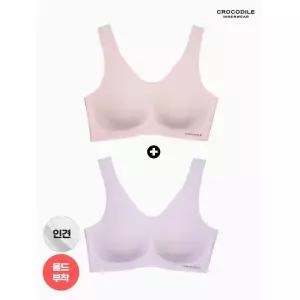 크로커다일 [하프클럽] 라이크라 인견쉘론 몰드부착 V넥 브라 1+1 CDWBR5N3031