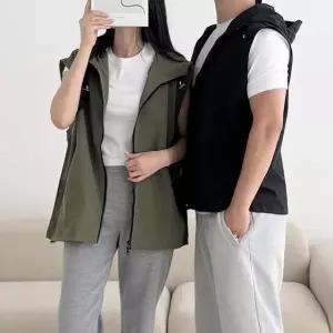 남자 여자 간편 외출 단독 레이어드 스타일 오버핏 패션 스트링 후드 조끼