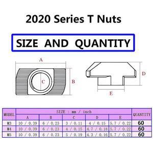 180pcs 2020  T 너트 M3 M4 M5 슬롯 알루미늄 프로파일 용 해머 헤드 패스너