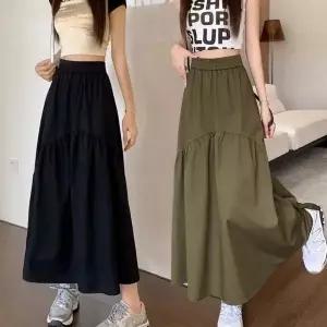 롱스커트 허리 밴딩 플레어 라인 여성 치마 정장 데일리룩