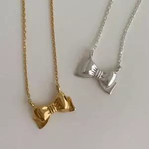 (925 Silver) Lovely Ribbon Necklace A 15