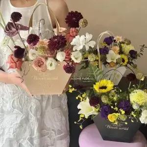 1PC 휴대용 꽃 바구니 로즈 포장 상자 선물 가방 결혼식 생일 크리스마스 파티 장식 꽃다발