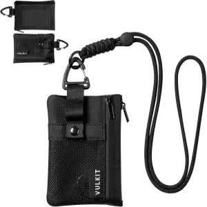 VULKIT RFID 차단 미니 지퍼 카드지갑 목걸이 랜야드 동전 신분증 파우치 블랙