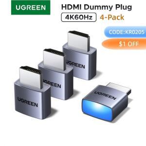 UGREEN 4팩 4K HDMI 디스플레이 에뮬레이터 DP 더미 플러그 게이밍 가상 모니터 화면 잠금 해제 어