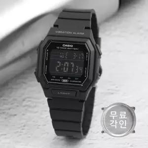무료각인 카시오 W-738H-1B 빈티지 사각 디지털 방수 올블랙 진동알람 남자 우레탄 시계 e16