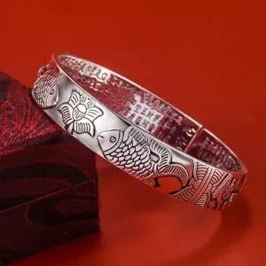 빈티지 팔찌 금붕어 반야심경 연꽃 S999 각인 써지컬 불경팔찌-WFPWNXD