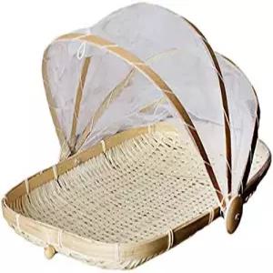 손으로 짠 대나무 서빙 바구니 방진 벌레방지 채소 보관 직사각형 34cm x 29cm