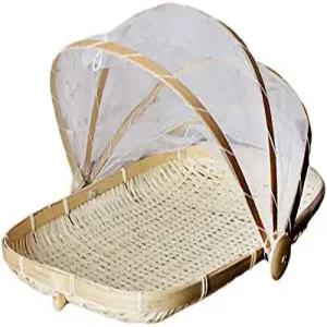 손으로 짠 대나무 서빙 바구니 방진 벌레방지 채소 보관 직사각형 34cm x 29cm