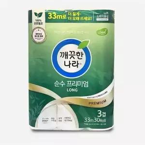 화장지 HB748607 프리미엄 30롤 깨끗한나라 롤 무형광 33m