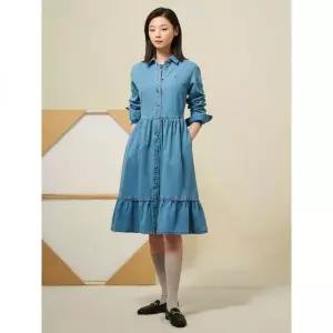 [국내백화점 매장정품] 빈폴 BEANPOLE LADIES [Reedition] 헤지 데님 볼륨 소매 원피스 블루 (BF5271S01P)