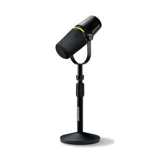 슈어 MV7+ 팟캐스트 다이내믹 마이크(스탠드 u2013 모드, 레벨 필터 XLR 블랙 자동 향상된 팟캐스트, 패널, 및 출력, 녹음용 LED 포함), USB-C 오디오, 인증, 팝 디지털 OBS 스트리밍