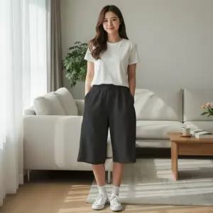 반바지 버뮤다 오버핏 벌룬 사이드 핀턱 컷팅 남녀공용 노텔리아 6부