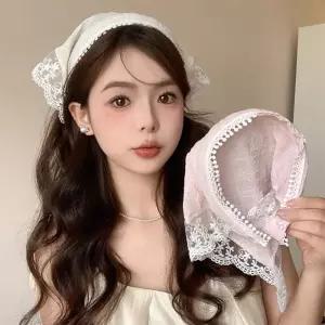 여자 레이스 머리 두건 스타일 스카프 머리띠 레이스 두건 빈티지 머리띠 로리타 헤어 밴드 웨딩