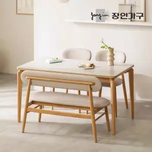 장인가구 해롤드 포세린 세라믹 다이닝 사각 4인 1400 식탁 테이블 세트+의자 2개+벤치