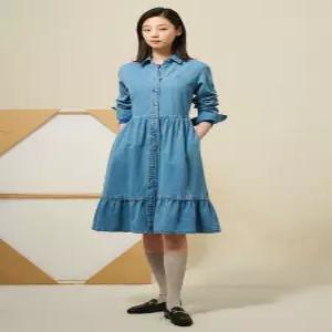 [빈폴레이디스][Reedition] 헤지 데님 볼륨 소매 원피스 - 블루 (BF5271S01P)