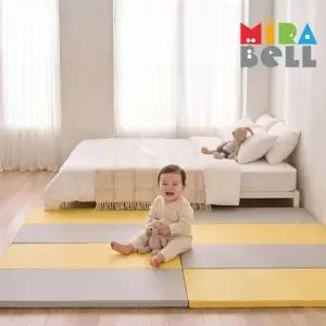 [미라벨] 카라 실리케어 아기유아 층간소음 놀이방 4단 항균형 폴더매트 120X160 옐로우그레이