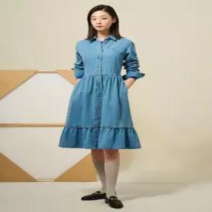 [빈폴레이디스][Reedition] 헤지 데님 볼륨 소매 원피스 - 블루 (BF5271S01P)