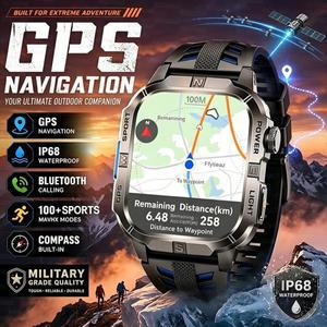 2026  군용 GPS 지도 추적기 스마트 시계  야외 손전등 나침반 방수 팔찌 심박수 측정 통화