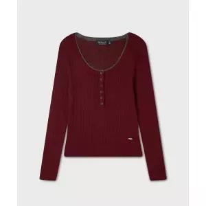 후아유 Ribbed Henley neck Pullover WHKAG4822F