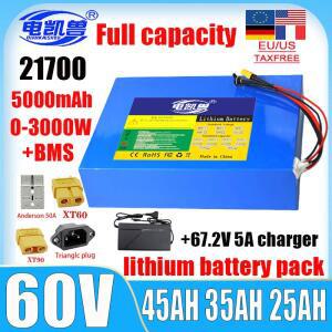 21700 리튬 이온 배터리 팩 60V DIY 45Ah 0-3000W 고출력 전동 공구 내장형 BMS +67.2V 5A 충전기