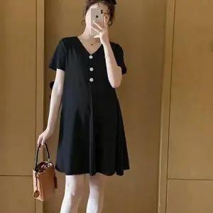 베이직 캐주얼 소프트한 소재 임산부 넉넉한 핏 일상복 브이넥 원피스 여성 패션 스타일