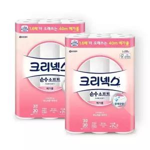 [아웃도어스/골피아]크리넥스 순수소프트 메가롤 40m x 30롤 x 2 대용량 실속