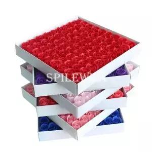 81pcs 3 레이어 꽃없는베이스 장미 비누 머리 장식 상자 웨딩 부케 발렌타인 데이 인공