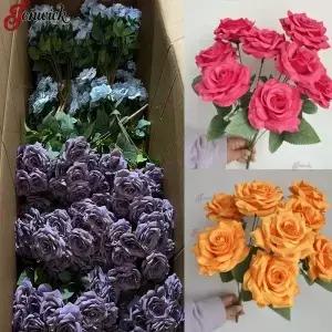 인공 다이아몬드 장미 꽃다발 핑크 레드 블루 화이트 9송이/다발 조화 거실 장식 웨딩 소품들