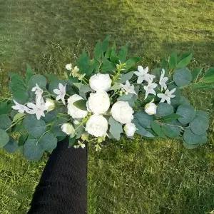 1PC 인공 웨딩 아치 꽃 Boho 레드 로즈 유칼립투스 갈 랜드 커튼 홈 인테리어 장식 환영 로그인