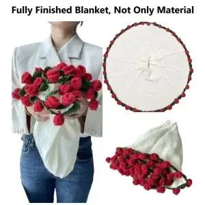 완성 된 장미 담요 꽃다발 꽃 수제 크로 셰 뜨개질 아크릴 퍼지 스웨터 침대 소파 엄마 어머니의 날 선물