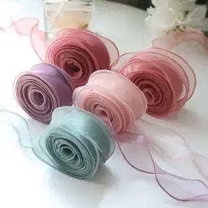3 롤 10 야드 쉬폰 실크 리본 Organza 새틴 DIY 공예 선물 포장 장식 웨딩 부케 화환 바느질 Supplie