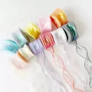 무지개 빛깔의 피쉬테일 원사 리본 꽃 부케 포장 오간자 유선 크리스마스 웨딩 장식 선물 10 야드