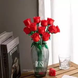 로맨틱 장미 꽃다발 빌딩 블록 영원한 모델 조립 플라스틱 식물 브릭 홈 데코 어머니의 날 생일 선물