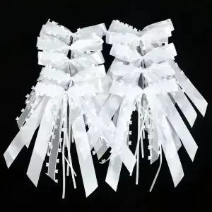 10/20Pcs 웨딩 의자 등받이용 흰색 리본 자동차 문 손잡이 신부 꽃다발 액센트 샤워 리셉션 장식