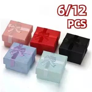 6/12PCS 여러 가지 빛깔의 반지 저장 상자 보석 목걸이 귀걸이 발렌타인 데이 생일 결혼 선물 Bowknot 포장