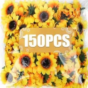 30-150Pcs 노란색 인공 꽃 머리 공예 Embellishments 화환 결혼식 해바라기 장식