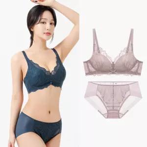 비너스 자스민 레이스 노와이어 몰드 브라 미디 노라인 팬티 세트 JBR1297S