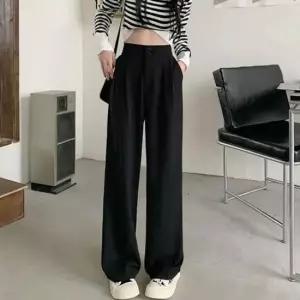 여성팬츠 여성 와이드 슬랙스 투버튼 포인트 뒷밴딩 베이직팬츠