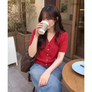 로엠 올데이 브이넥 반팔 가디건 RMCKG25R99