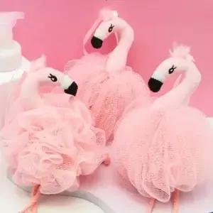 플라밍고 목욕 스폰지 동물 수세미 Pouf 메쉬 장난감 다채로운 바디 스크러버 공 를위한 샤워