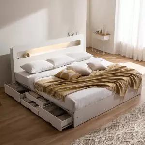 [삼익가구]레이즈 LED 4단 수납 침대(라텍스 유로탑 독립스프링 매트리스-라지킹)