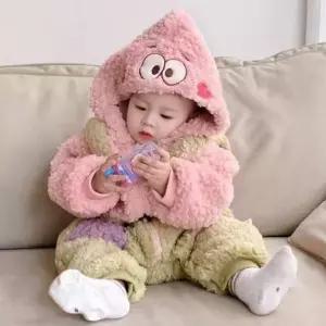 뚱이 아기 우주복 포근한 겨울 보온 점프 수트 귀여운 캐릭터 신생아 조카 선물