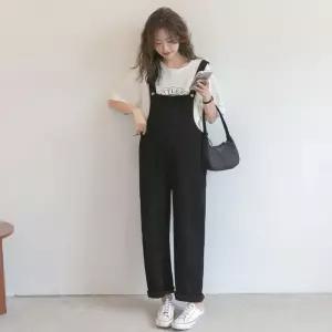 캐주얼 임산부 멜빵 바지 와이드 팬츠 부복패션 여름 편안한 루즈핏 임부 헐렁한 데일리 의류 긴편한 스타