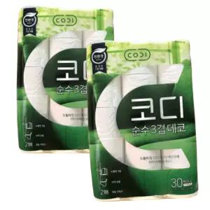 코디 순수 3겹 데코 화장지 두루마리 30롤 30m 2개